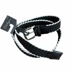 WALTER HAGEN ' STRETCH BASKETWEAVE BELT ' BLACK/WHITE ' SMALL 30/32 ' .MSRP $30